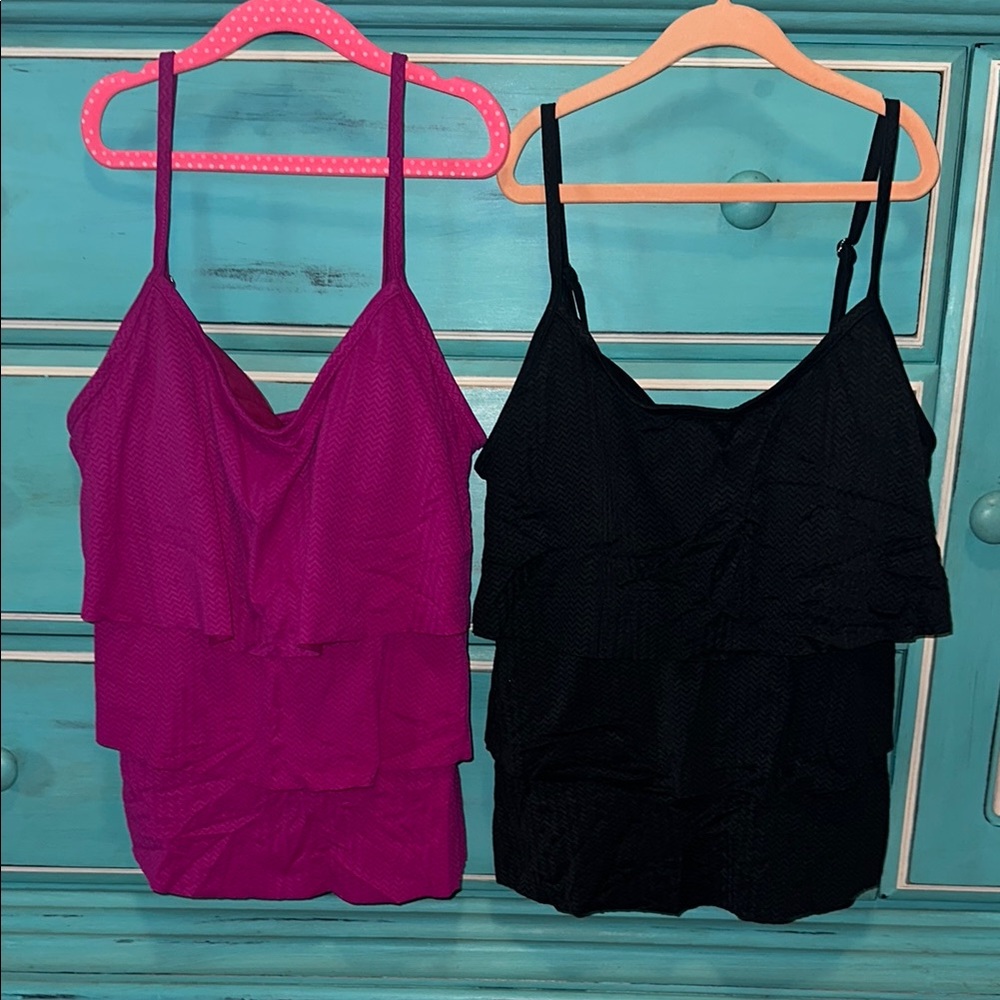 Purple and Black Layered Tankini Tops
